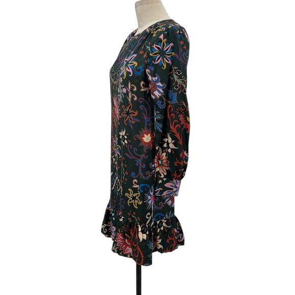 Tory Burch Floral Longsleeve Silk Twill Shift Dress Black Mountain Floral Size 0 - Picture 7 of 15